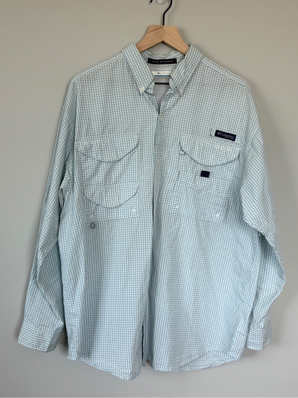 PFG Columbia Sportswear Super Bonehead Blue Check Fishing Button Down M 🐟
